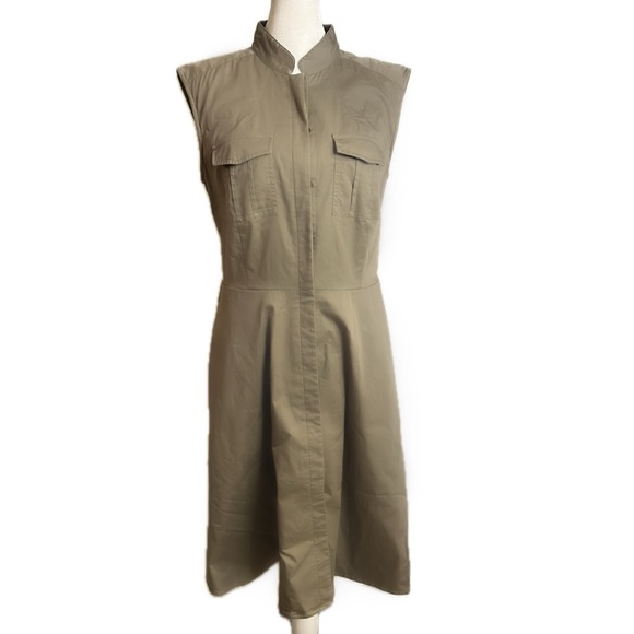 Ann Taylor Sleeveless Utility Shirt Dress, khaki green - Size 8 - Picture 1 of 8